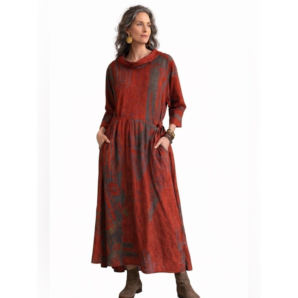 100% Silk Lagenlook Maxi Dress Large Artsy Boho Rust